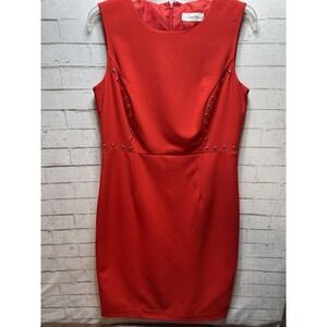Calvin Klein Dress Womens 10 Red Sleeveless Sheath Grommet Stud Detail Lined